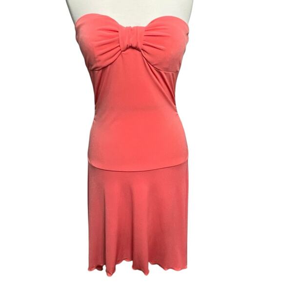 Rhapsody Y2K Strapless Dress Womens M Orange Bandeau Stretch Shark Bite Coquette - Picture 1 of 15